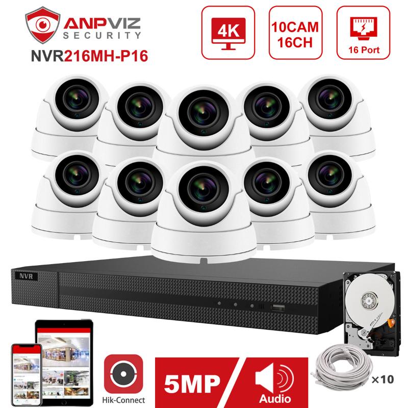 

Hikvision OEM 16CH NVR Kit 4K Anpviz 5MP POE IP Camera System 10pcs IP Camera Indoor/Outdoor Security System Kit IP66 30m P2P