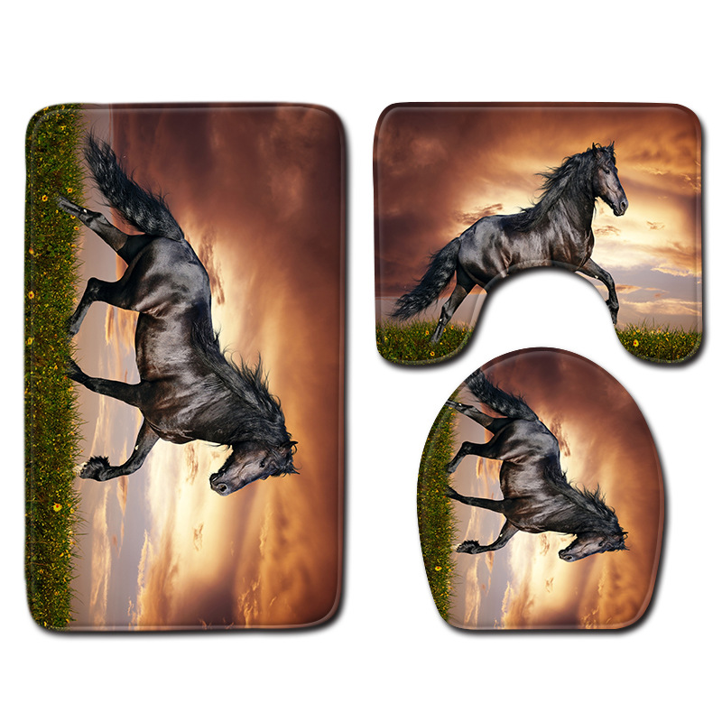 

ONGLYP 3pcs 3D Horse Bathroom Mat Set Non Slip Bath Mats Soft Toilet Lid Cover Bathroom Carpet Rugs Home Decor