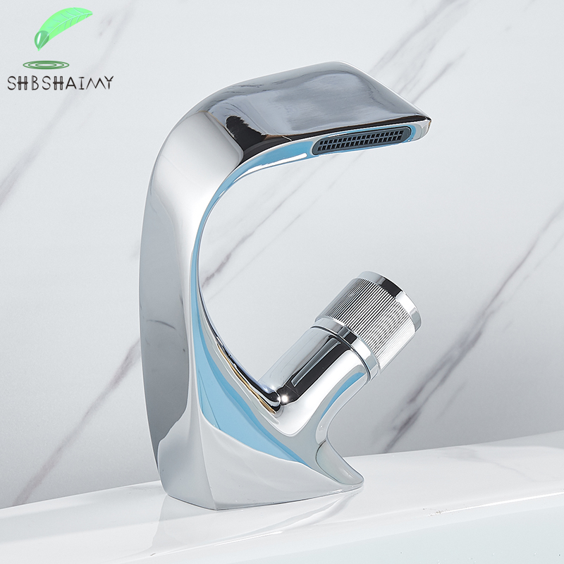 

Senlesen White/Golden Bathroom Basin sink Faucet Cold and Hot Water Mixer Single Handle Bathroom Tap (without cover