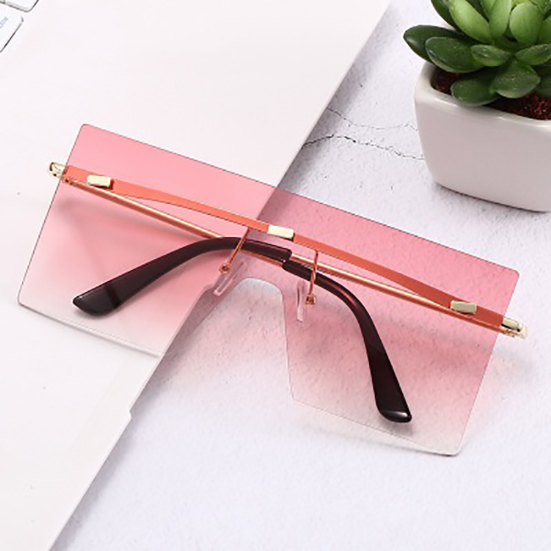 

New Fashion Large Rectangle Sunglasses Women Rimless Square Sun Glasses for Women 2020 Summer Style Female UV400 Blue Pink