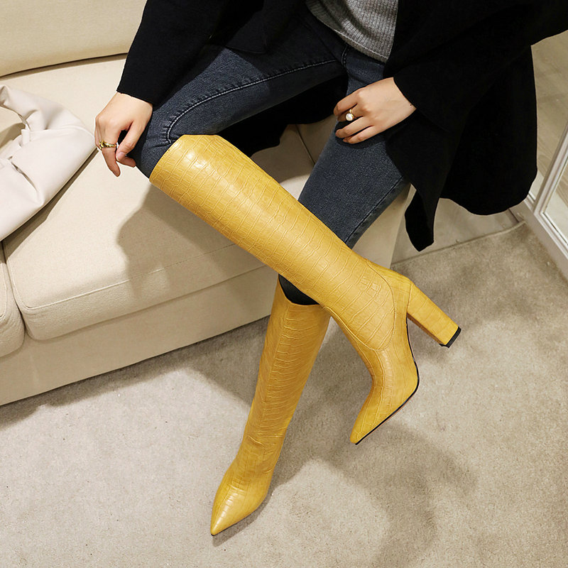 

2020 New brand women boots thick high heels knee high boots pointed toe ladies shoes western female Plus size 34-43, Red