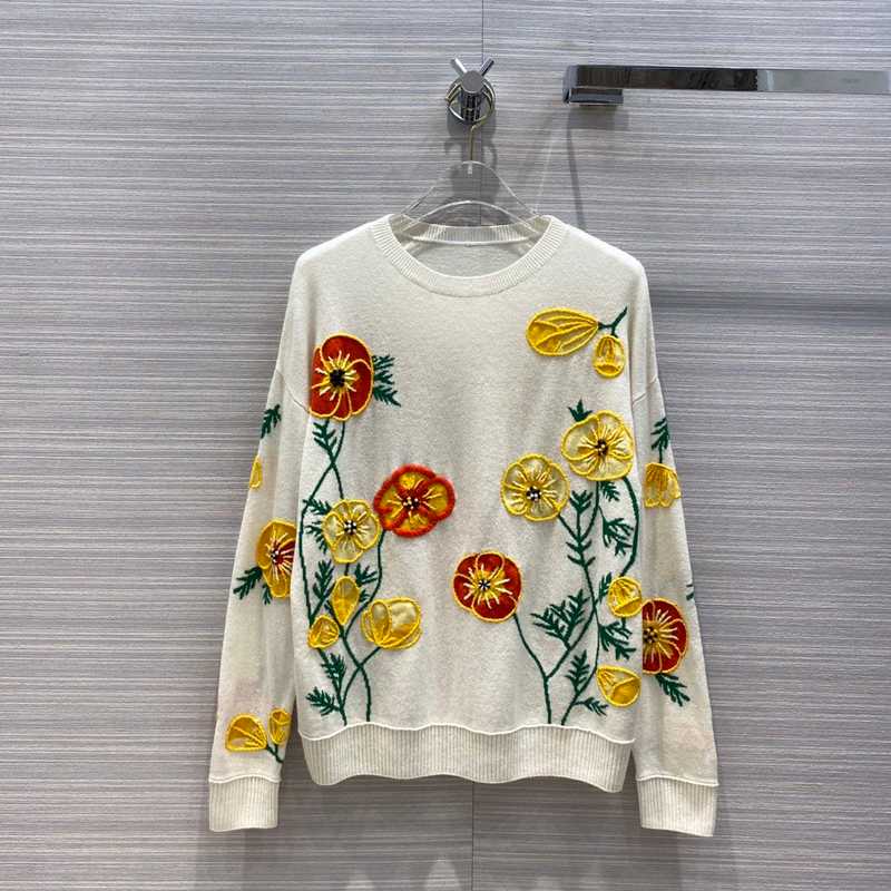 

top quality 100% cashmere girls sweet knit sweater women crocheted flowers soft knitted pullover autumn casual jumper S331, Beige