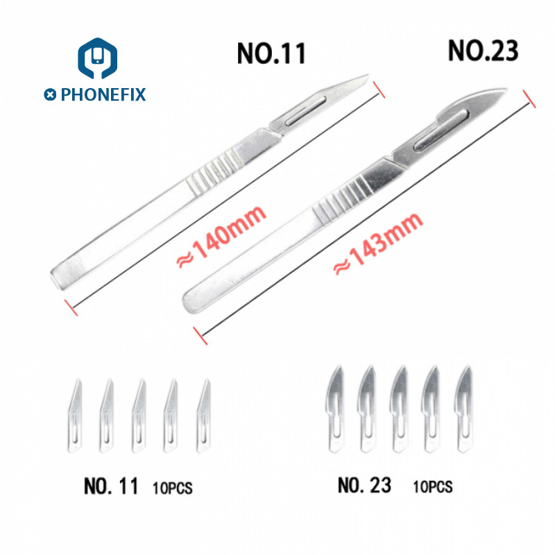 

PHONEFIX 10pcs Blades Carbon Steel Scalpel Blades 23# 11# with Handle Graver Screen Film DIY Cutter Tools Phone Repair