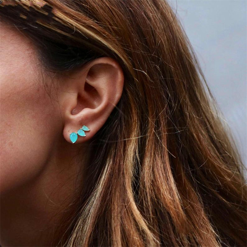 

AprilGrass Brand Boho Flower Ear Climber Tiny Water Drop Stone Stud Earrings For Women Bijoux Ear Crawlers 925 Sterling Silver Earrings Gift