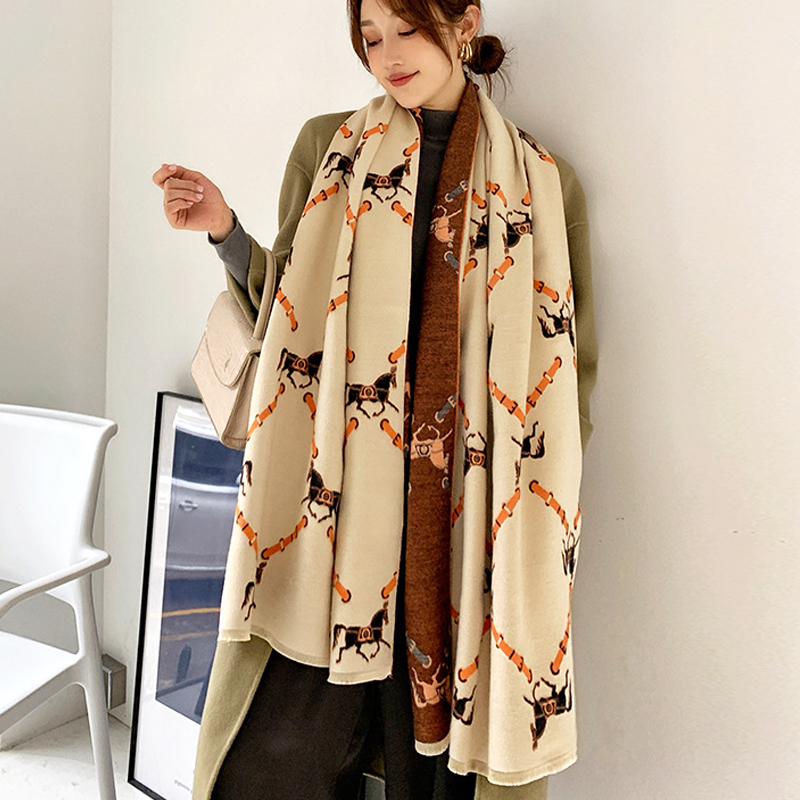 

2020 Winter Scarf for Lady Warm Cashmere Blanket Scarf Warm Female Shawls and Wraps Design Horse Plaid Bufanda