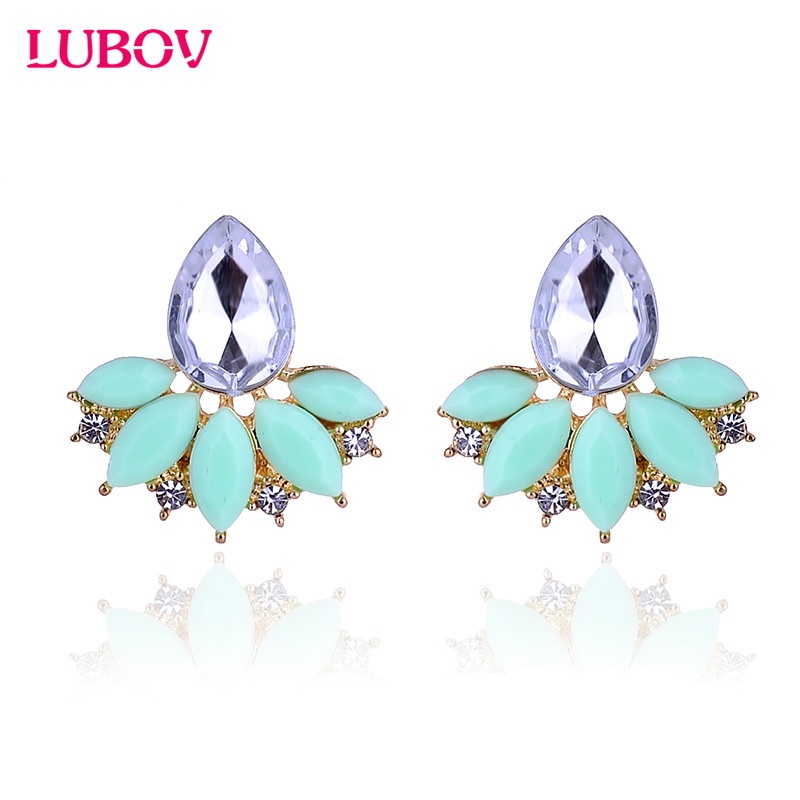 

Fashion Acrylic Crystal Stone Stud Earrings Gold Color Rhinestone Decoration Metal Piercing Earrings Women Fashion Jewelry