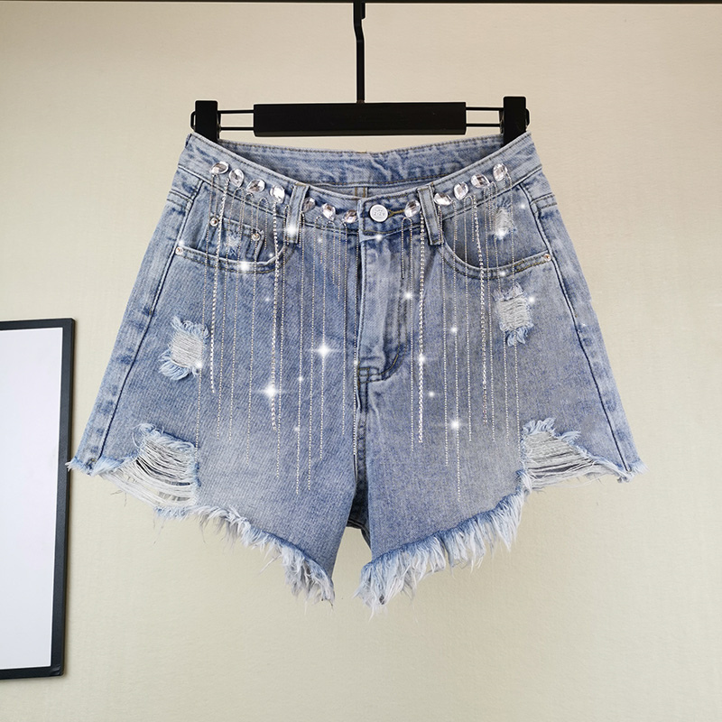 

EWQ] 2020 Spring Summer New Pattern Denim Patchwork Tassel Patchwork Pockets High Street Shorts Women AK66605.2XL, Blue
