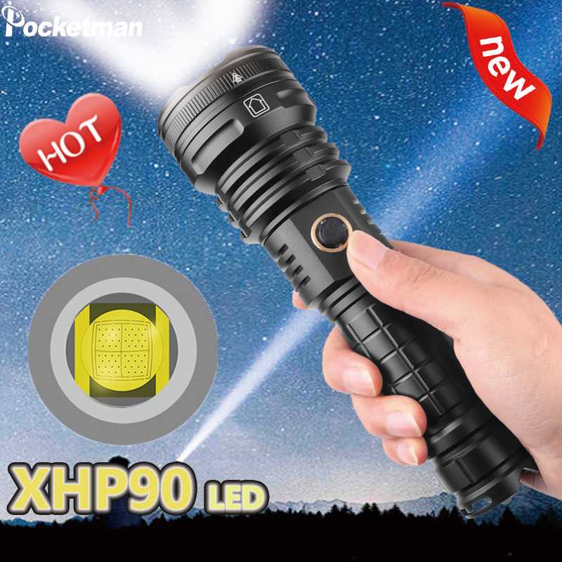 

Super XHP90 LED Tactical Waterproof Torch 5 Lighting modes Zoom built-in lamp use 26650 battery portable