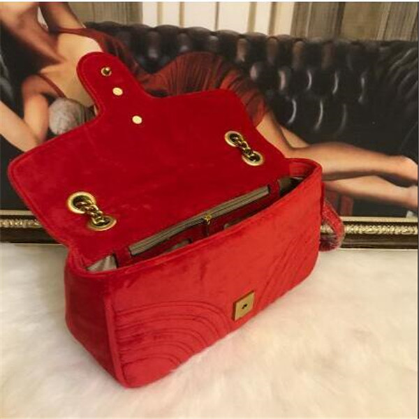 

mini bags 2020 Fashion Women marmont Shoulder Bag Velvet Handbag Famous Crossbody Bags Feminina chain crossbody bag Chain handbag 22cm, Red