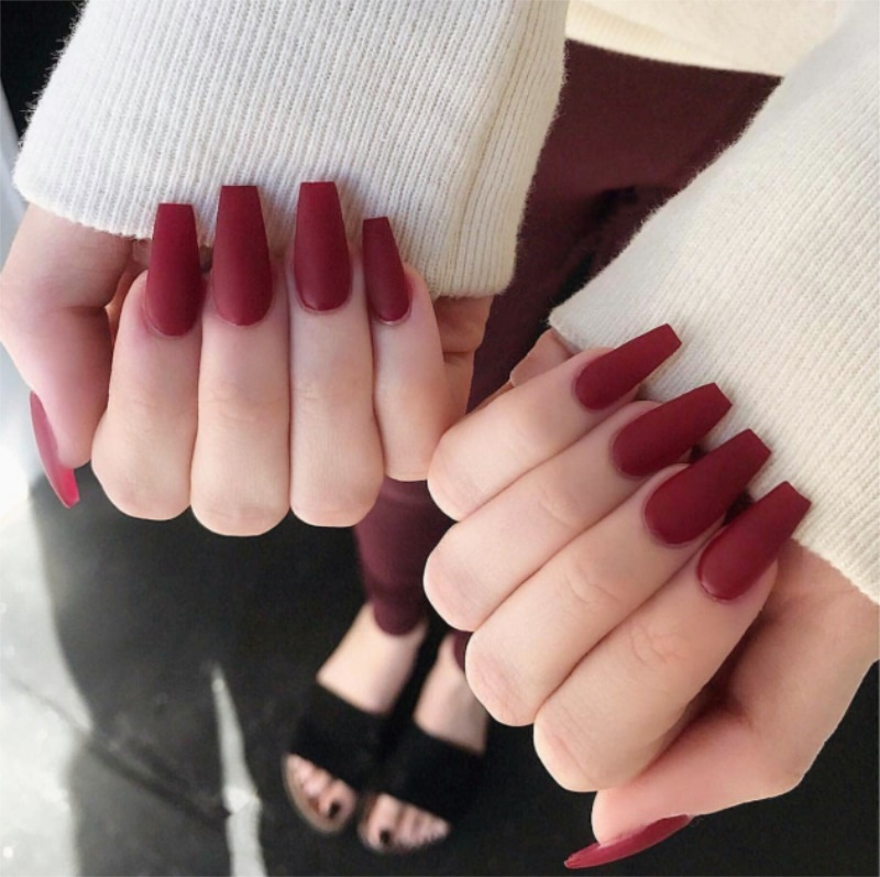 

201-Ballet Scrub Wine Red Ins wind European and American bride Japan and South Korea wear nail fake nails / by dhl 100sets, Burgundy