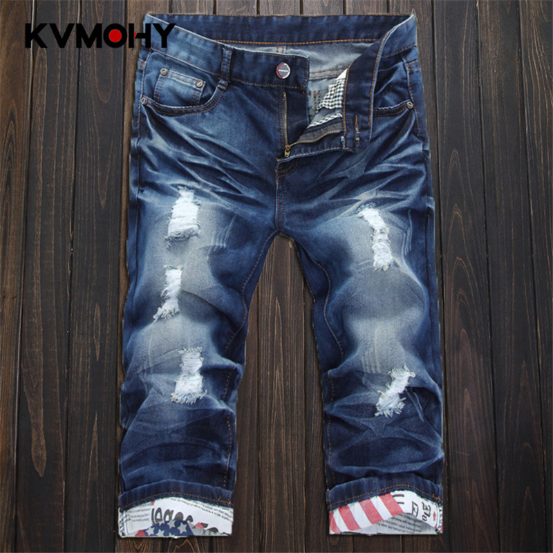 

Jeans Men New Ripped Hole Denim Shorts Distressed Washed Jeans Shorts For Male Pantalon Homme Jean Fashion Masculina Clothes, Blue