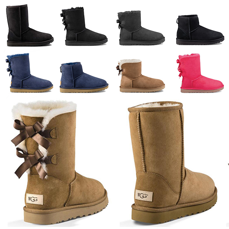

New Women's Shoes Ladies Wgg Winter Snow Boots Outdoor Australia Black Women's Boots Thick-soled Real Leather Ankle Boots Non-slip And Warm, A4 ankle 2 bow - brown