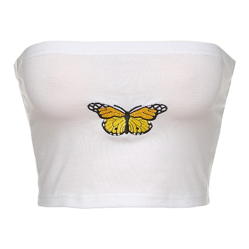 

2020 Women's High Street Casual Wrapped shoulder Tanks Top With Butterfly Printing, Black