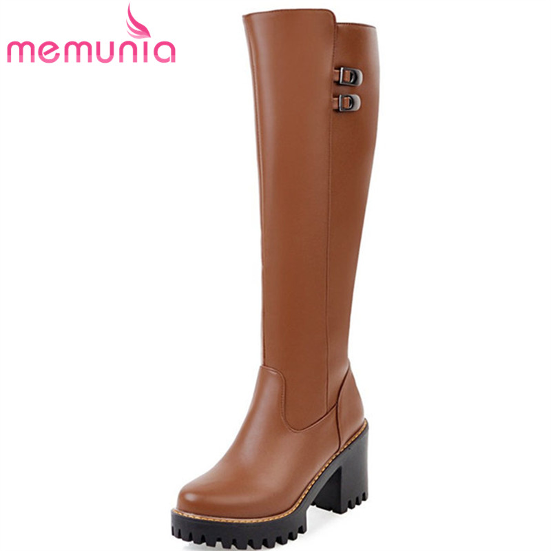 

MEMUNIA 2020 new knee high boots platform boots fashion buckle round toe autumn winter women big size 34-43, Black