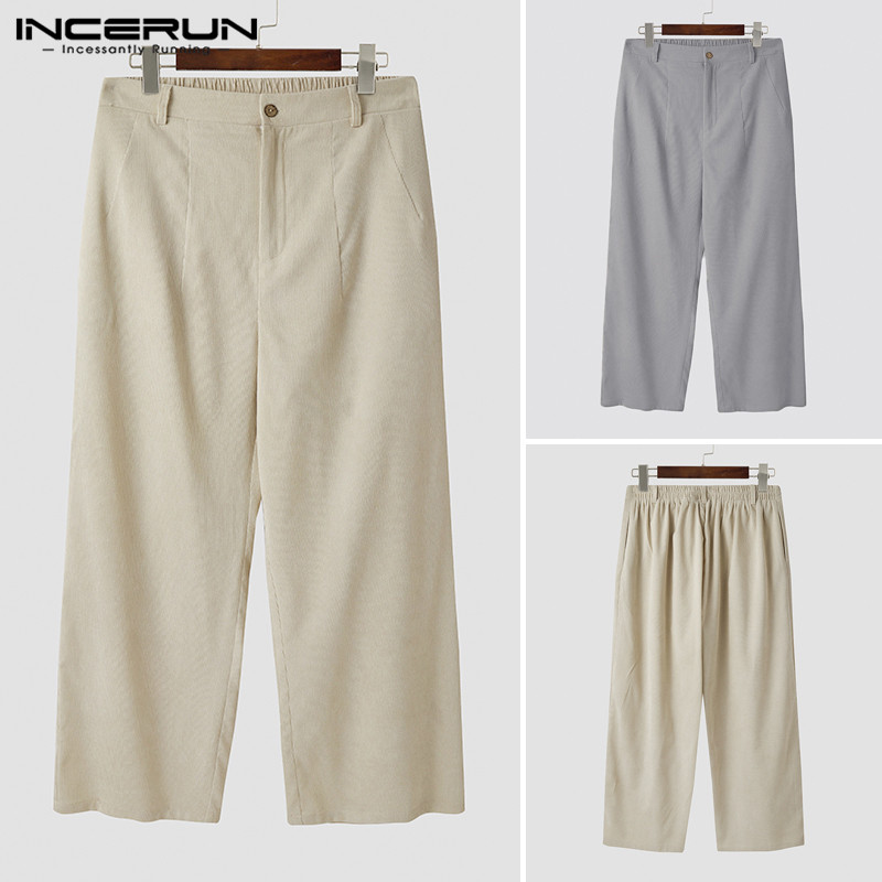 

Men Zipper Loose Trousers Breathable INCERUN Leisure Solid Color Pants Autumn Pockets Wide Leg Trousers Vintage Men Pants -5XL, Beige