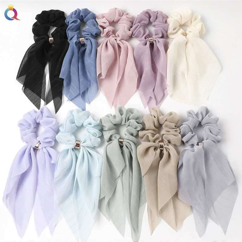 

Elegant Girls Elastic Hair Rope Long Streamer Scrunchie Chiffon Knotted Hair Ring Ponytai Female Gift Women Accessories