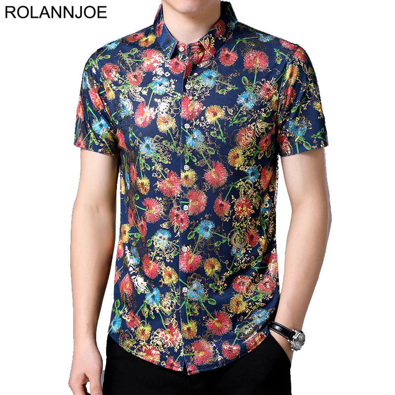 

R.N.J. Dandelion Floral Hawaiian Shirts Mens Clothes 2020 Short Sleeve Mens Dress Shirts Casual Slim fit Men Social Shirt, As pic