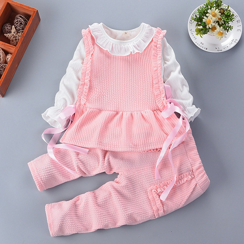 

Baby Girl Clothes Sets For Children Long Sleeve Casual Toddler Girls Baby Suit for Kid 1 2 3 4 6 Years, Mei red