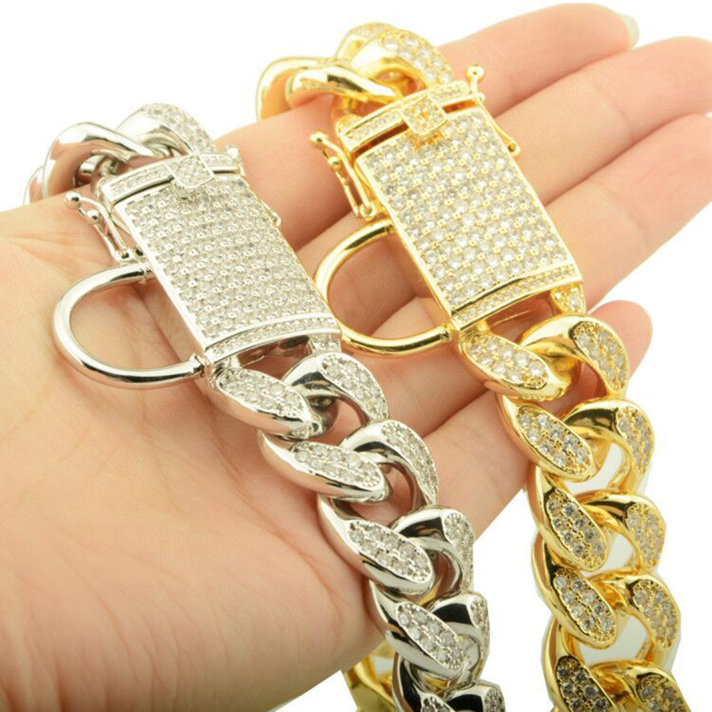 

16-30" 18mm Micro Paved Cubic Zirconia Cuban Link Chain Men Hip Hop Bling Iced Out CZ Necklaces Chokers SM Bondage Jewelry