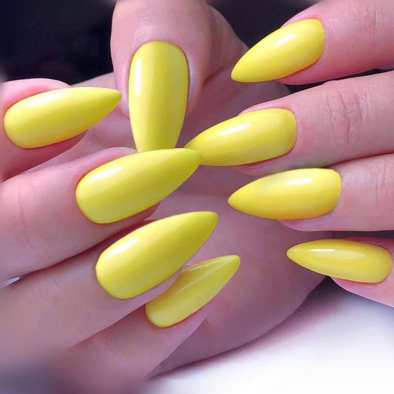 

24pcs Yellow Manicure False Nails Long Stiletto Fake Nails Tip For Design DIY Lady Fingernail Art, P01k