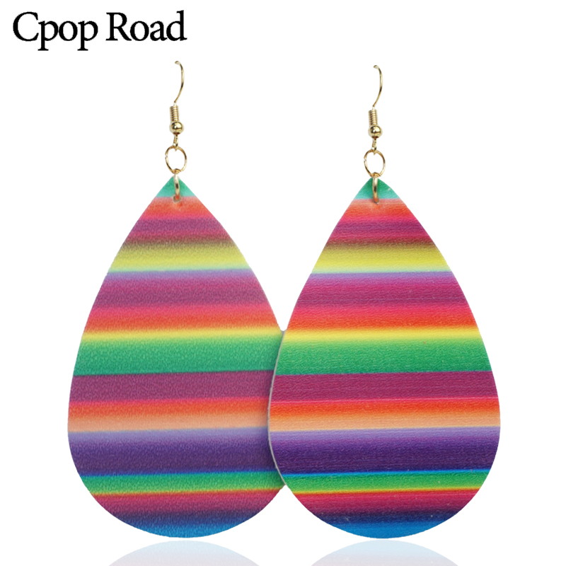 

Cpop Trendy Rainbow PU Leather Earrings for Women New Pendant Fashion Water Drop Dangle Earrings Jewelry Accessories Gifts 2020