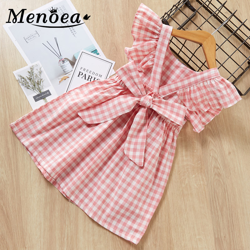 

Menoea baby girls Dress Summer for girl Princess Dress clothes Sweet Bow Plaid Waist Girl Floral Decoration kids dresses, Ay474 pink