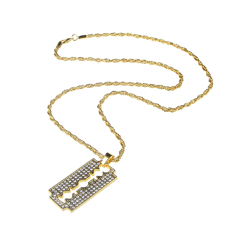 

Gold Metal Crystal Blade PendanT Charm Hiphop Gold Chain Long Necklace for Rock Men Women Cool Necklace Jewelry Accessories