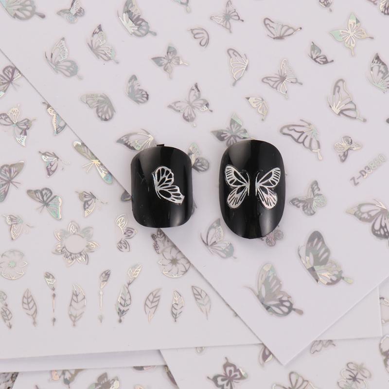 

New 3D Butterfly Nail Stickers Gold Silver Butterfly Holographic Adhesive Nail Art Decals Decoration DIY Laser Stickers