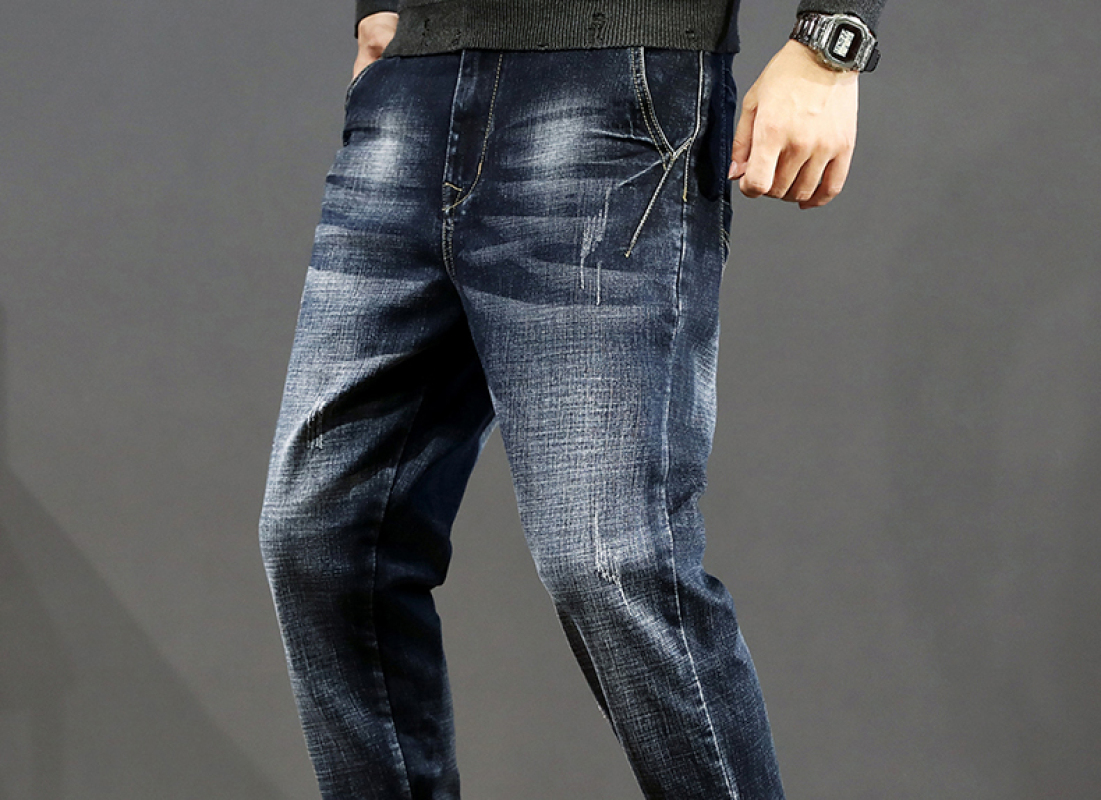 

Men's printed lining fitting straight tube Loose han edition, Dark blue