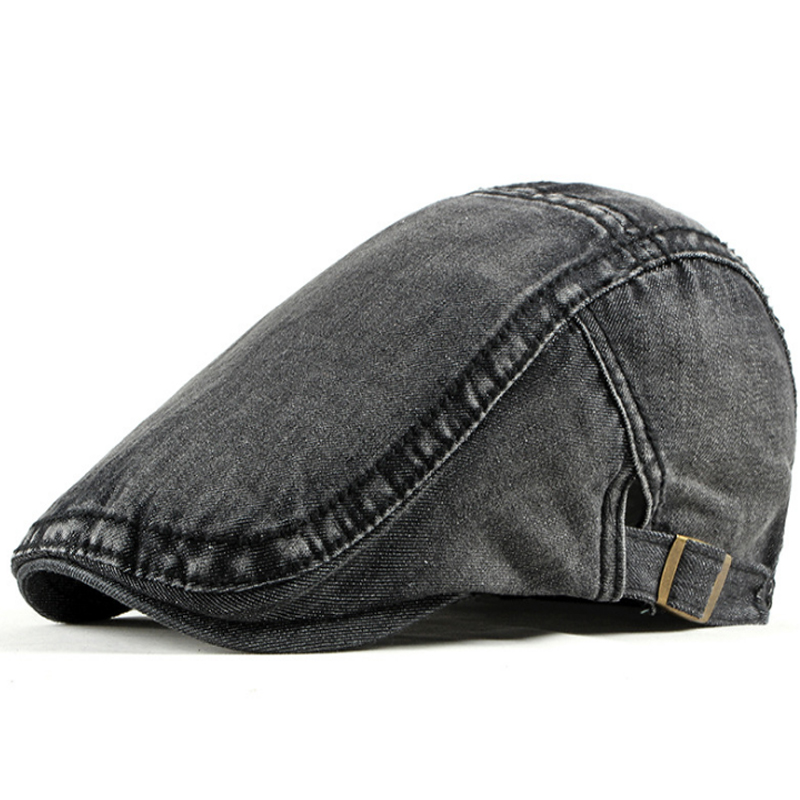 

New Summer Men's Cowboy Cap Women Fashion Washed Denim Beret Adjustable Breathable Simple Design Solid Color Sun Hat For Outdoor, Black