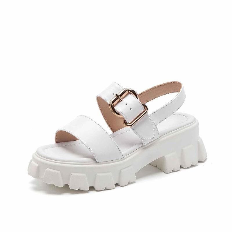 

YD-EVER European design genuine leather peep round toe high heels gear bottom buckle straps fashion summer basic sandals L61-a, Black