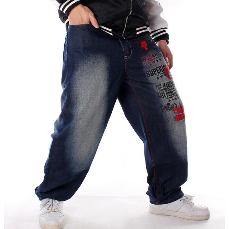 

Men Jeans Wide Leg Denim Pants Loose Hip Hop Skateboard Jeans Straight Trousers Harem Baggy Pants Plus Size 30-46, Blue