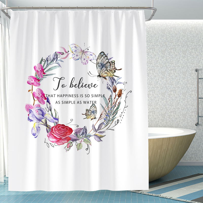 

Nordic Flowers Bathroom Shower Curtain Waterproof Thick Mildew-Proof Polyester Curtain Rain Partition Bath