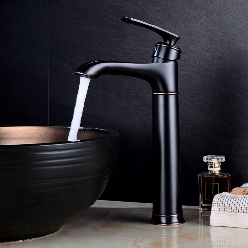 

Bathroom Faucet European Black Single Handle Hot Cold Switch Water Mixer Taps Wash Basin Bathroom Deck Mounted Basin Faucet