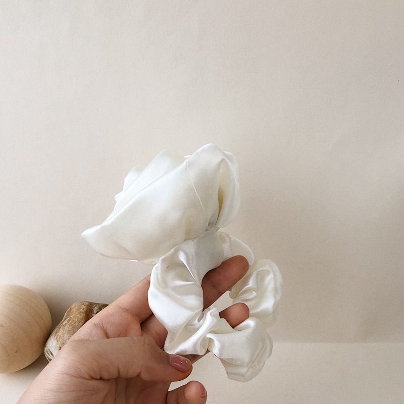

Silk Satin Big White Rose Flower Scrunchie Elastic Handmade Multicolor Hair Band Ponytail Holder Headband Hair Accessories