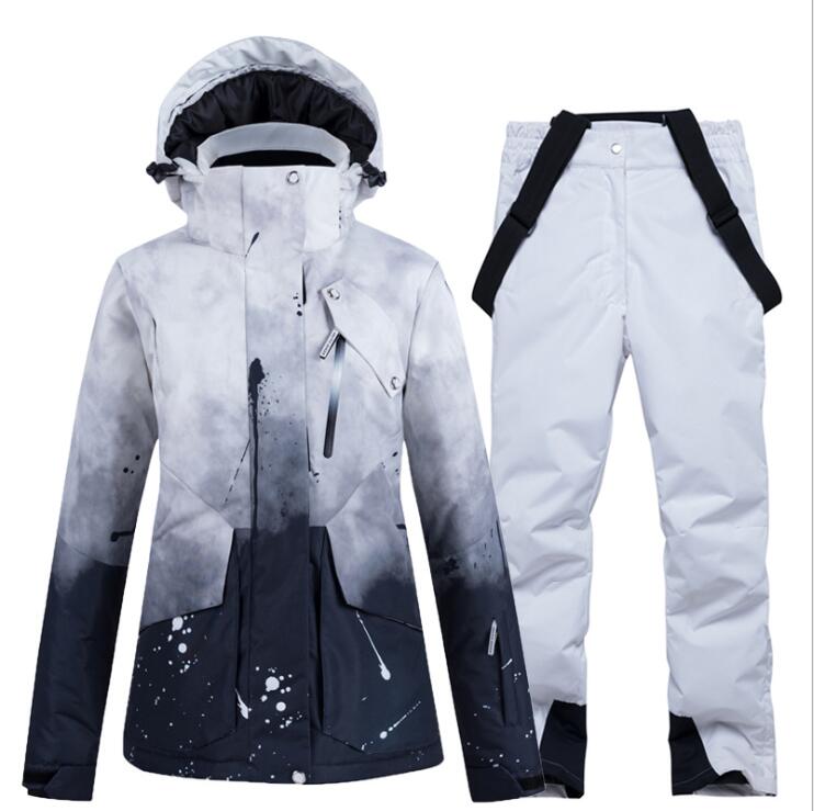

30 Women Ski Suit Snowboarding Clothing Set Snow Costume Winter Outdoor Sports Hooded Waterproof Snow jackets+Pants Women Suit, Color 16