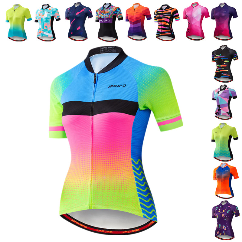 

JPOJPO Women' Cycling Jersey Summer MTB Bike Jersey Shirt Mountain Road Bicycle Tops Team Cycling Wear Mujer, Style 17