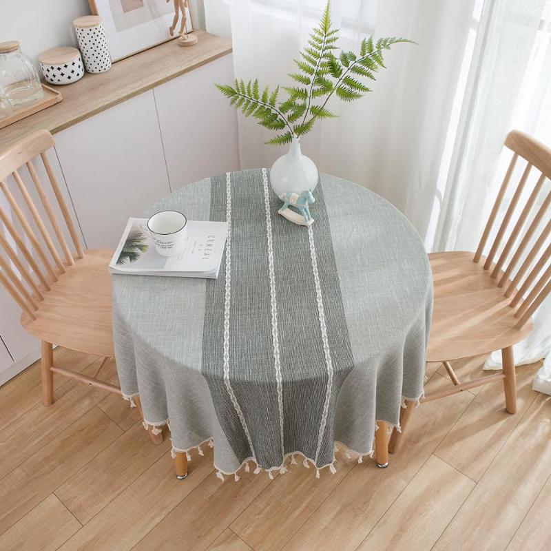 

Round Tablecloths with lace 150cm Striped Table Cloth Cotton Tablecloth Dining Table Cover Obrus Tafelkleed mantel mesa nappe, Gray color