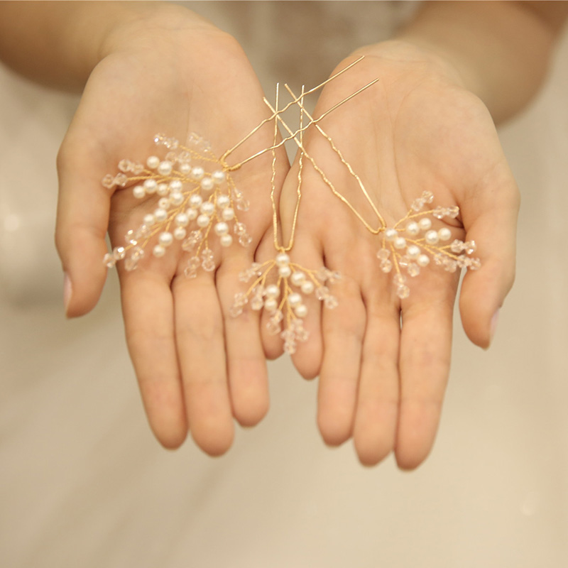 

Simple Pearls Hair Pins Crystal Bridal Jewelry Gold Color Wedding Hair Piece Ornament Handmade Women Accessories Headwear