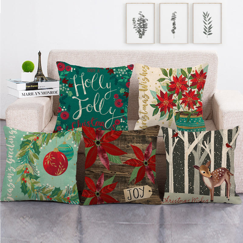 

45cm*45cm green style merry christmas flowers design linen/cotton throw pillow covers couch cushion cover home decor pillow, 15