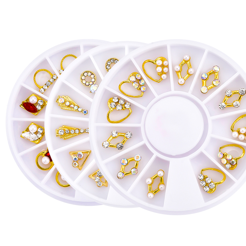 

12pcs/set Gold Mix Nail Art Alloy 3D Sticker Hollow Metal Frame Nail Decoration Set