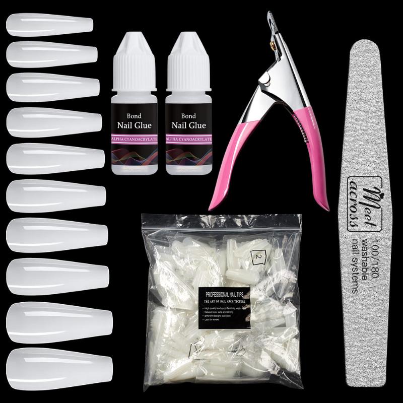 

MEET ACROSS 500/600pcs White French False Acrylic Nail Tips Full/Half Cover Tips Coffin Fake Nails UV Gel Manicure Fake Nail Tip, Q08979