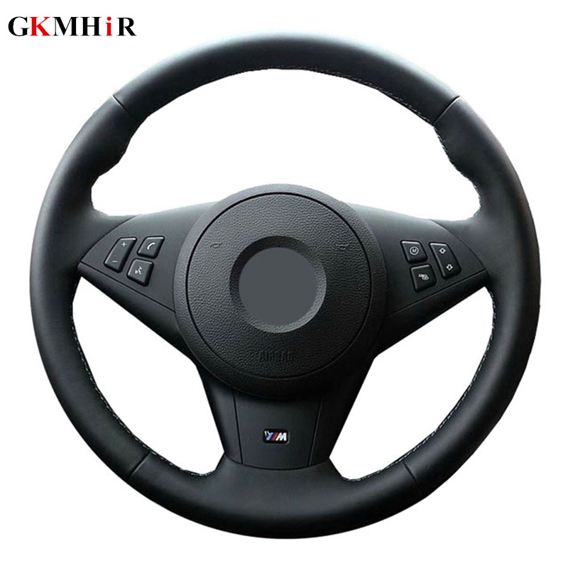 

GKMHiR Black Hand sewing Artificial Leather Car Steering Wheel Cover for E60 E63 E64 M5 2005 2007 2008 M6 2007