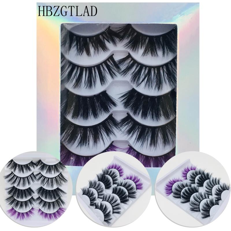 

5pair Colored black 3D Soft Mink Hair False Eyelashes Handmade Wispy Fluffy Long Lashes Makeup Tools Faux Eye Lashes