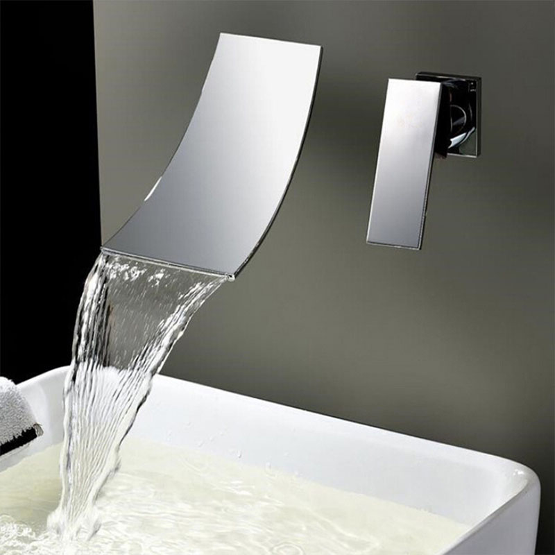 

The copper waterfall effluent is hidden into the wall basin faucet hot and cold water washbasin bathroom cabinet faucet