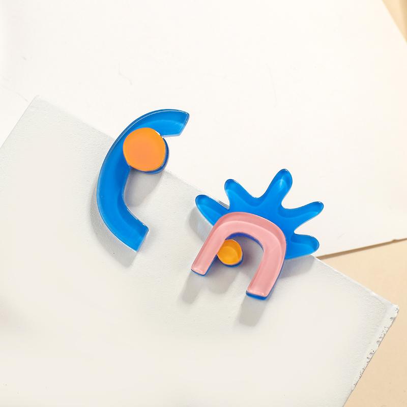 

AMORCOME Creative Design Cute Acrylic Earrings Simple Asymmetric Pink Blue Flower Stud Earrings for Women Girls Korean Jewelry