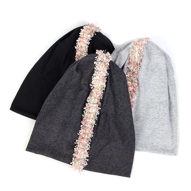 

Women New Fashion Soft Multi color Flower Cotton Beanies Slouchy Skullies Hat For Ladies Oversize Hats And caps, Rainbow light gray