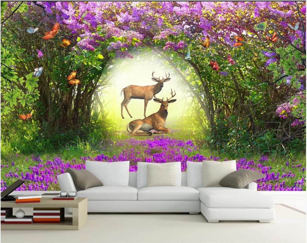 

WDBH 3d wallpaper custom photo Gorgeous flower forest elk background living room home decor 3d wall murals wallpaper for walls 3 d, Non-woven