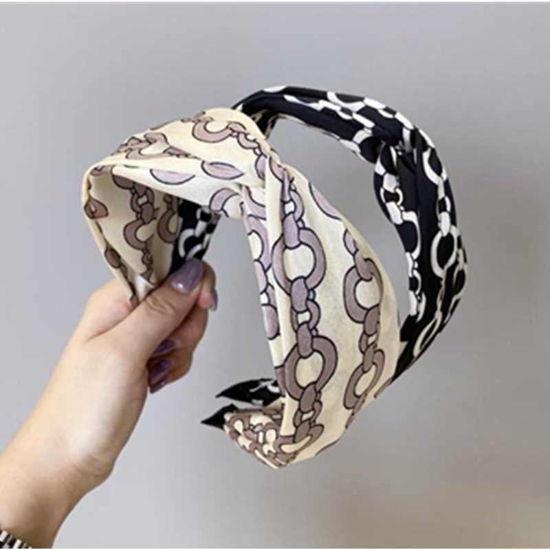 

New Chains Print Cross Hairband Ladies Antique Hair Accessories Wide Headband Print Women Hair Headband Adults Outdoor Headdress