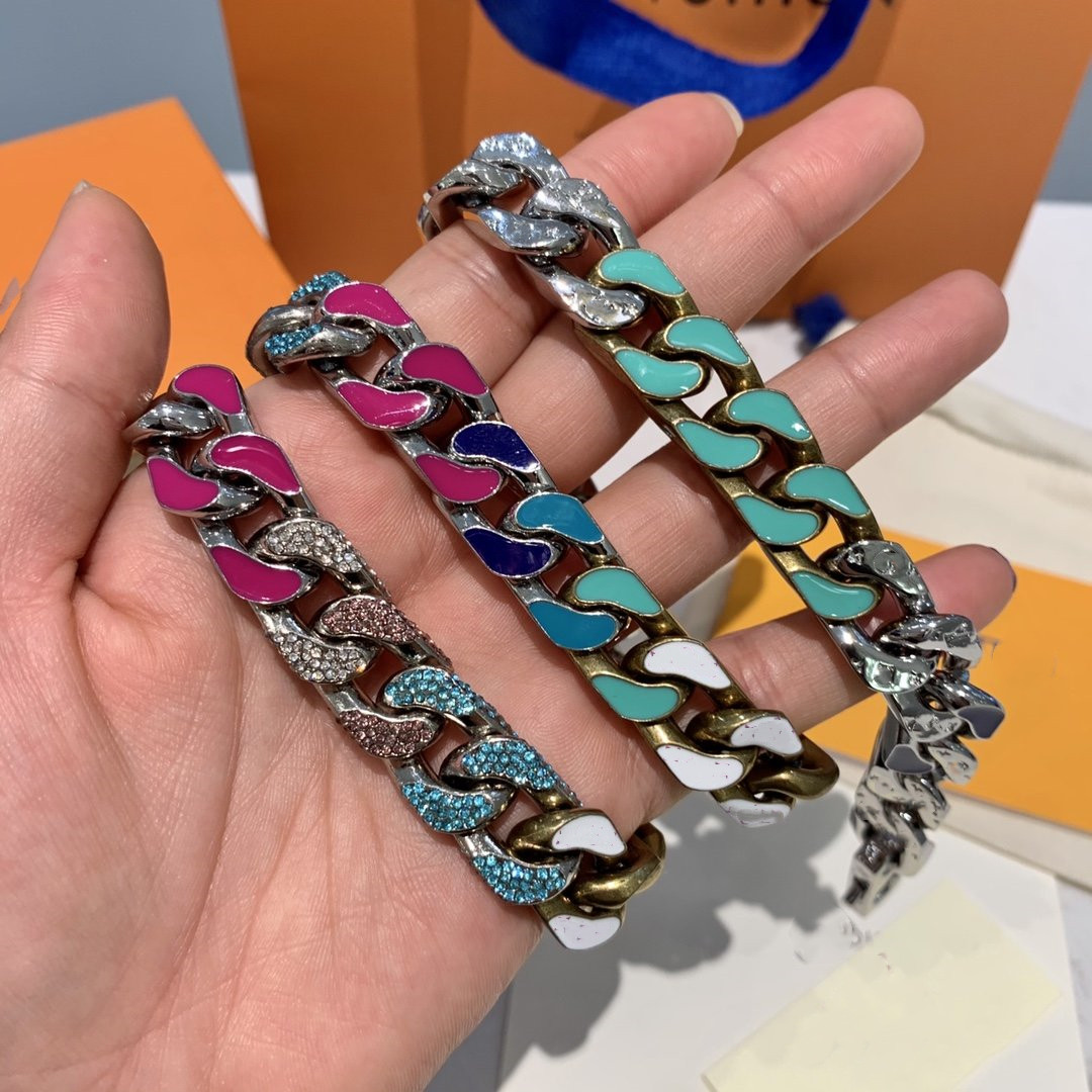 

Three-Style Unisex Necklace Dazzling Color Silver Stitching Letter Necklace All Steel Made with Diamonds Multicolor Chain Necklaces